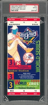 1999 World Series Game Yankees vs Braves 3 Full Ticket- PSA/DNA GEM MINT 10